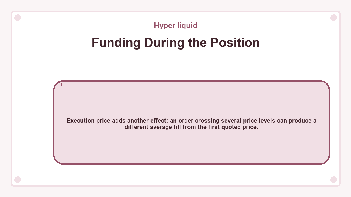 Funding During the Position: Execution price adds another effect: an order crossing several price levels can produce a different average fill from the first quoted price.